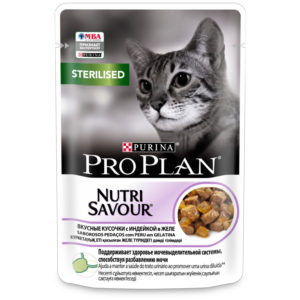 Влажный корм Pro Plan Nutri Savour для взрослых стерилизованных кошек и кастрированных котов, вкусные кусочки с индейкой, в желе - 85 г. Царство домашних животных.