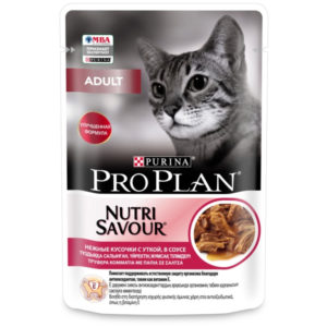 Влажный корм Purina Pro Plan Nutri Savour для взрослых кошек с уткой в соусе - 85 г. Царство домашних животных.